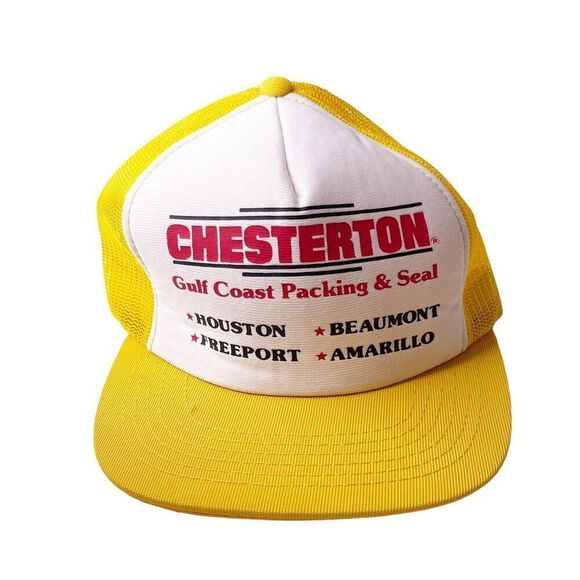 Vintage Mesh Snap Back Trucker Hat Yellow Foam Texas Chesterton Gulf Coast Cap - Picture 1 of 16